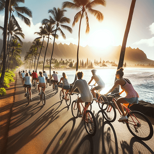 Image de cyclistes le long de l'océan à Oahu