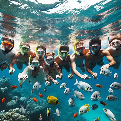 Image d'un groupe de plongeurs faisant du snorkeling à Oahu, Hawaii