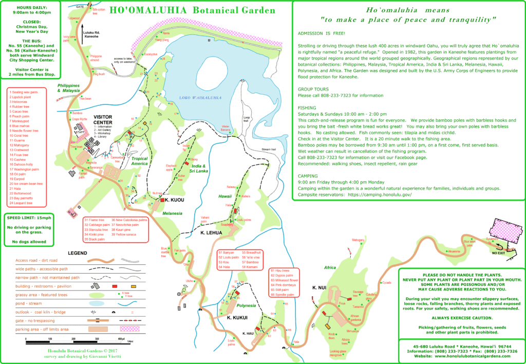 Carte détaillée du jardin botanique de Ho'omaluhia