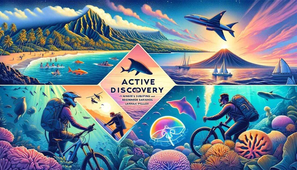 illustration en collage pour un voyage de découverte active à Hawaii, parfait pour ceux qui recherchent l'aventure