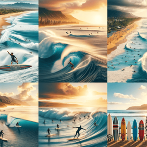 Nombreuses illustrations de surfeurs sur la côte nord d'Oahu (North Coast)