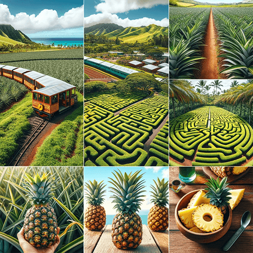 Le labyrinthe, le train, le jardin botanique et les ananas à la plantation Dole à Oahu (Hawaii)