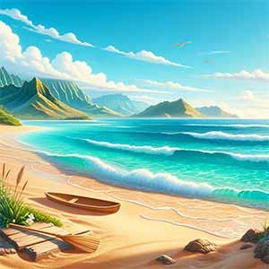 Plage à hawaii avec la mer et les montagnes