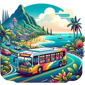 Bus cheminant sur une route à Hawaii