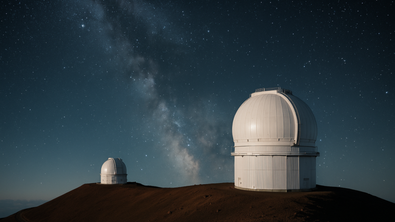 Observatoires astronomiques au sommet du Mauna Kea sous un ciel étoilé