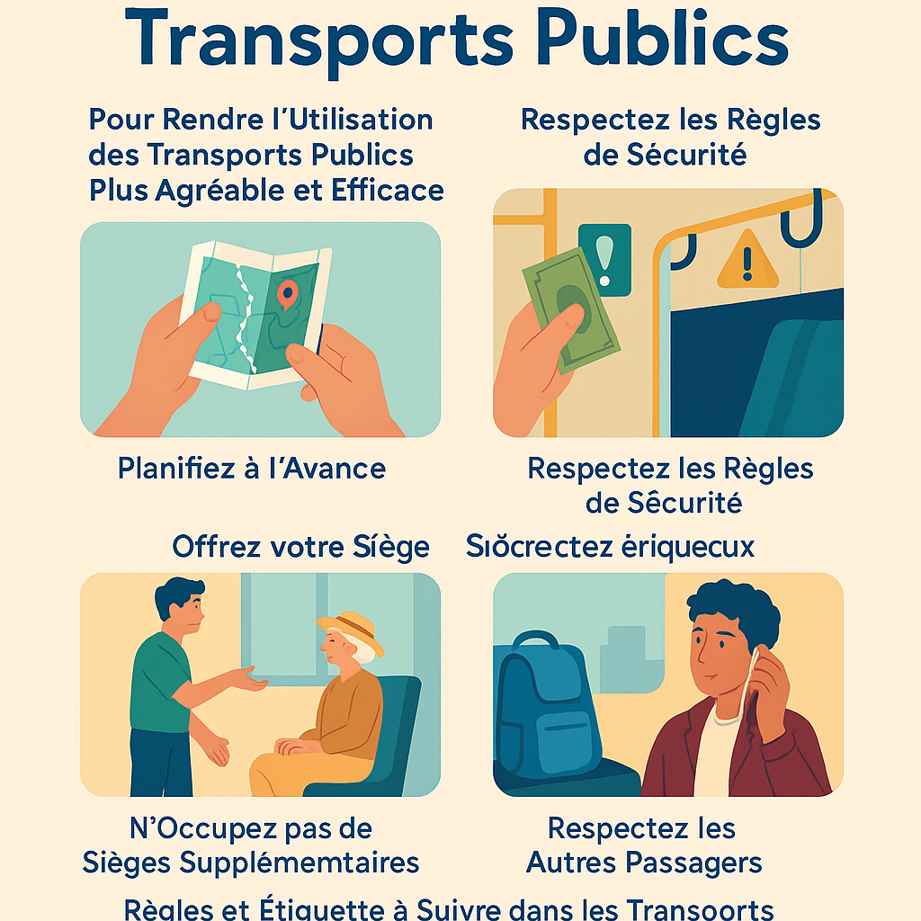 Infographie des bonnes pratiques pour utiliser les transports publics à Hawaï : planification, sécurité, étiquette et respect des autres passagers