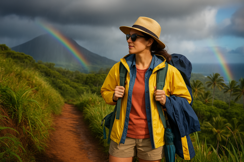 Femme en randonnée à Hawaii équipée pour un climat tropical changeant