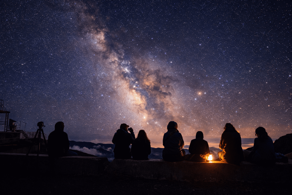 Observatoire du Haleakalā photographié de nuit sous un ciel étoilé exceptionnel, profitant de l’altitude et de la faible pollution lumineuse pour l’observation astronomique