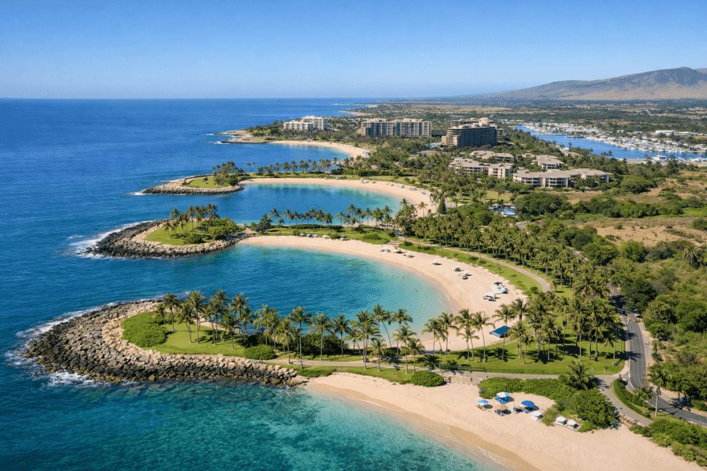 Vue aérienne des quatre lagons de Ko Olina sur la côte ouest d’Oahu