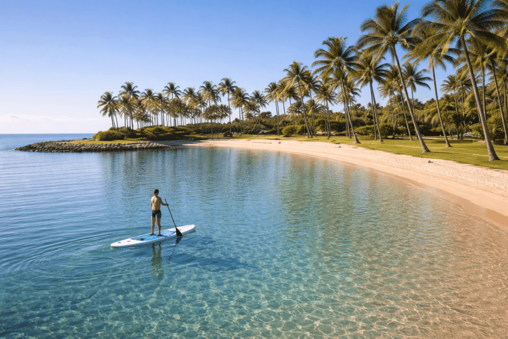 Paddle sur eau calme dans un lagon de Ko Olina à Oahu
