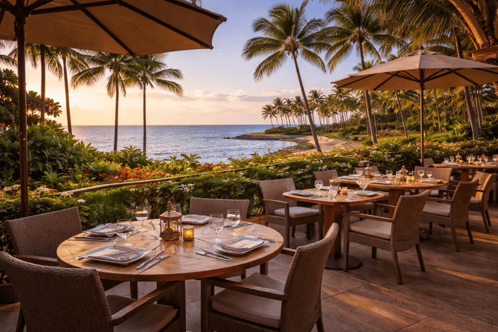 Terrasse de restaurant avec vue sur l’océan à Ko Olina