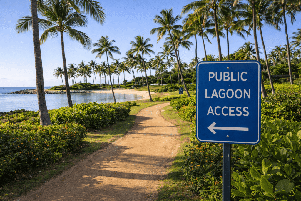 Panneau indiquant l’accès public aux lagons de Ko Olina