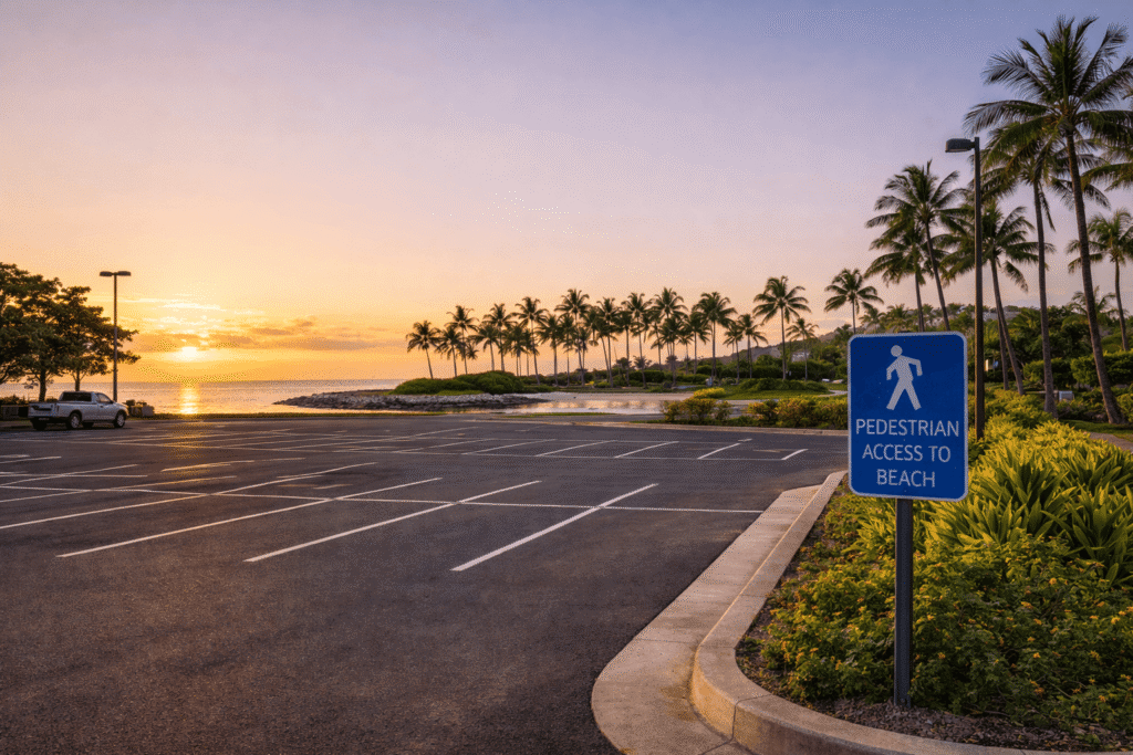 Parking public du lagon de Ko Olina au lever du soleil
