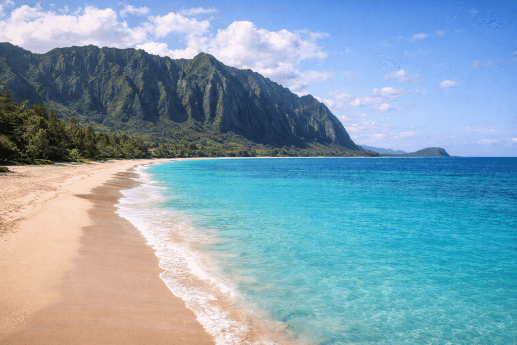 Waimānalo Beach avec les montagnes Koʻolau en arrière-plan