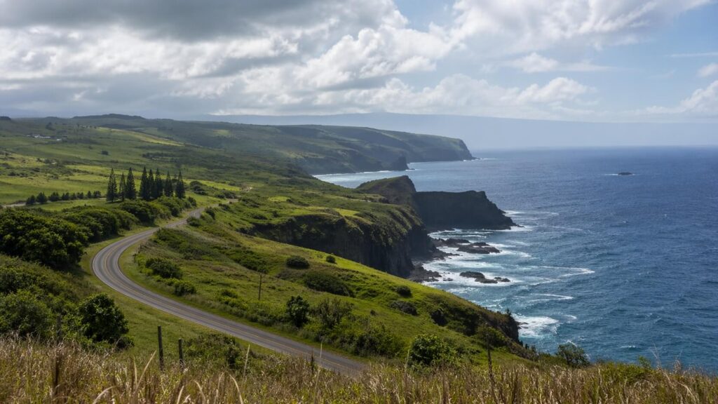 Collines verdoyantes et falaises sur la côte nord de Big Island