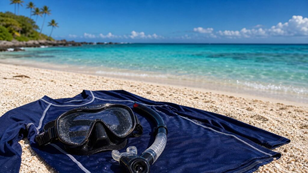 Masque et tuba sur une plage à Hawaï