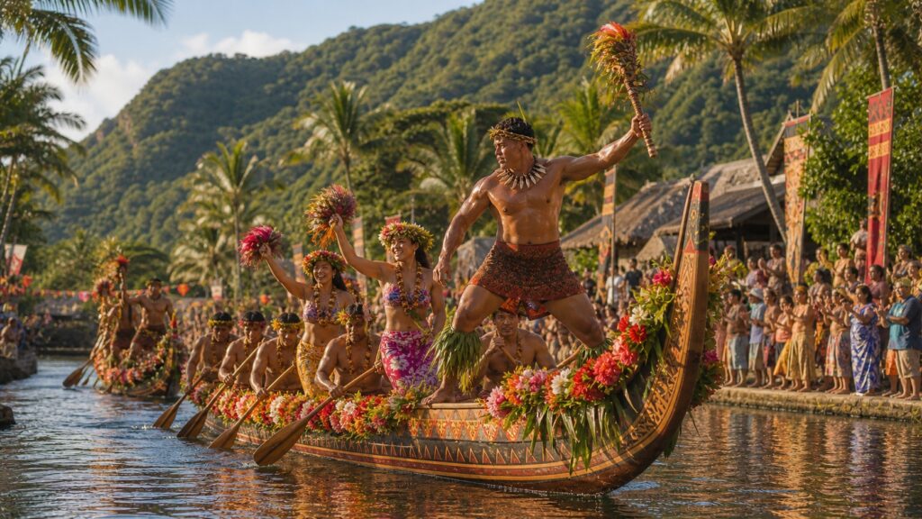 Parade de canoës au Polynesian Cultural Center