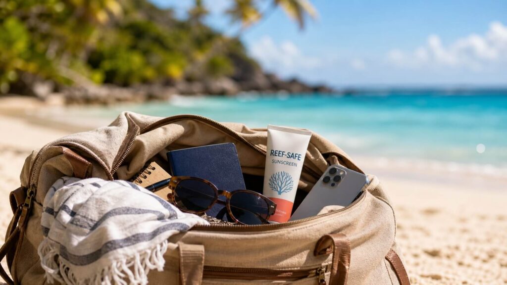 Objets essentiels pour voyager à Hawaï dans un sac