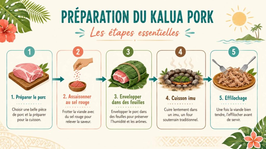 infographie des étapes pour préparer le kalua pork hawaïen