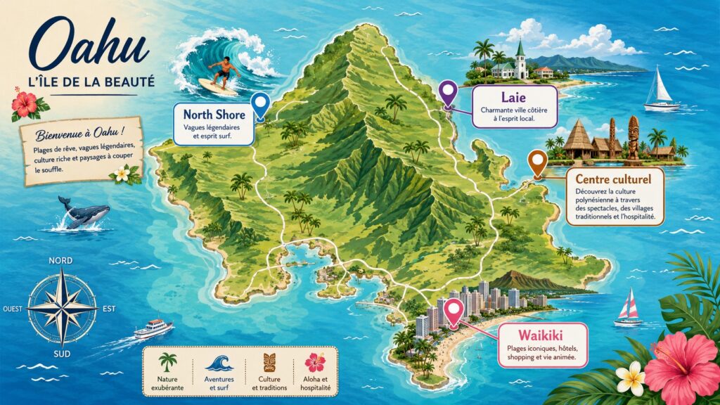 Localisation du Polynesian Cultural Center sur Oahu
