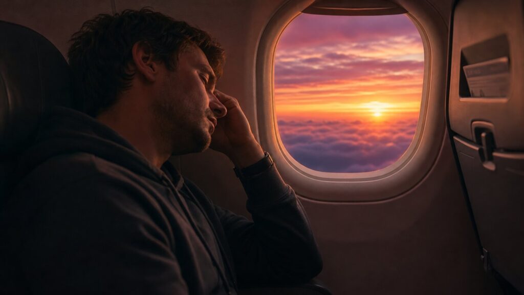 Voyageur fatigué dans un avion long courrier