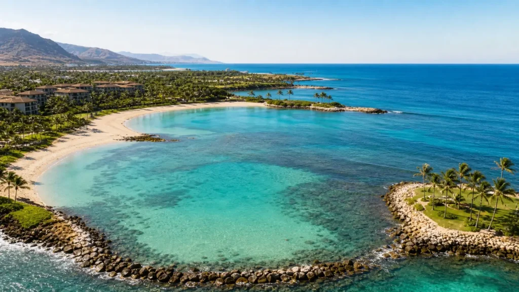 Vue aérienne des lagons artificiels de Ko Olina à Oahu